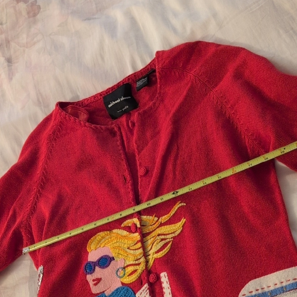 Michael Simon Red Cardigan with Graphic Design - Picture 6 of 13